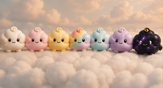 The eight CocoCloud characters photographed together, including the Midnight Secret Chase
